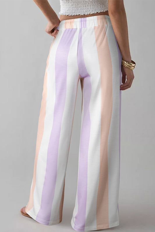 Purple Striped Colorblock High Waist Wide Leg Pants