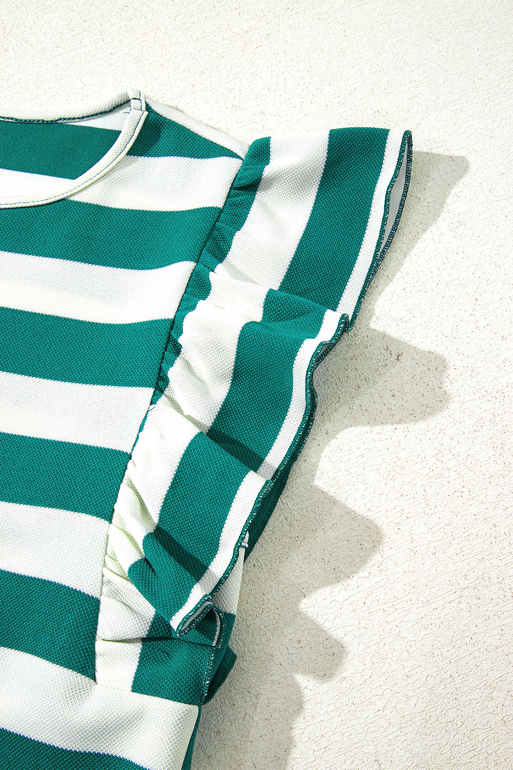 Black Stripe Flutter Sleeve Round Neck Shift Mini Dress