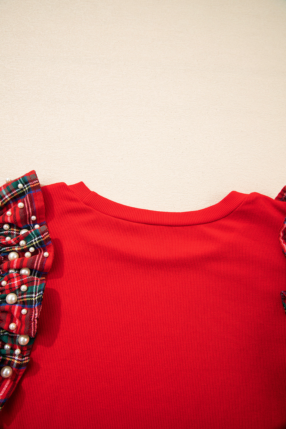 Black Pearl Plaid Ruffle Sleeve Loose T Shirt