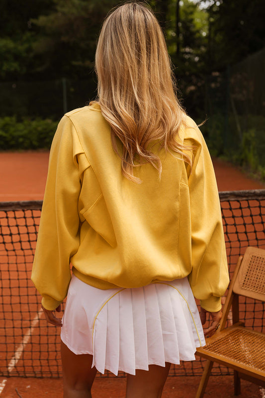 Citrus Balloon Sleeve Pullover Solid Color Sweatshirt