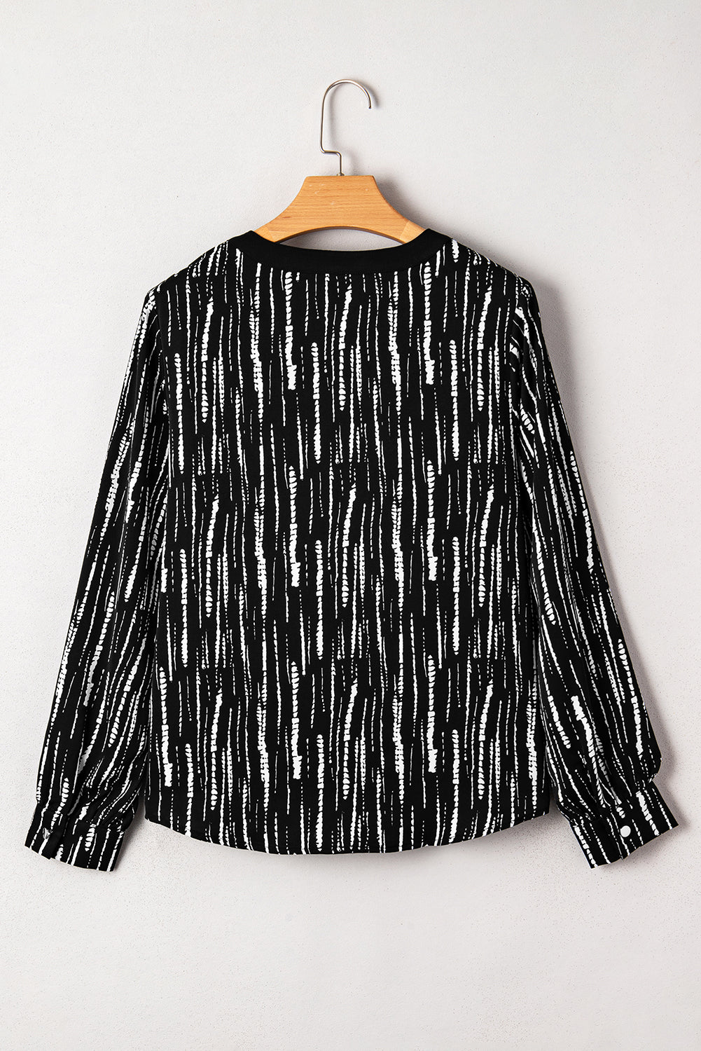White Abstract Print V-neck Long-sleeve Blouse