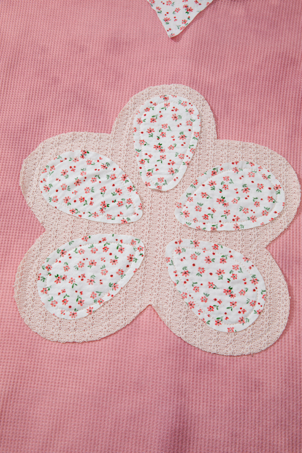 Pink Tie-dye Floral Textured Colorblock Patchwork Lantern Sleeve Hooded Top