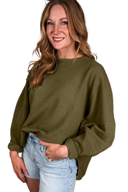 Seagrass Plain Ribbed Exposed Seam Loose Top