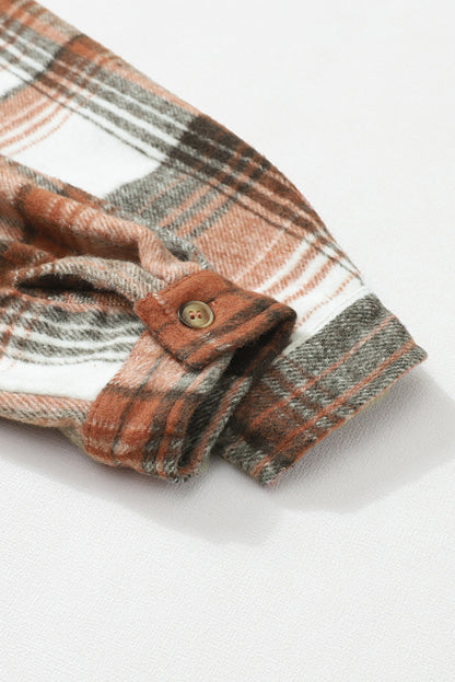 Gold Flame & Grey Plaid Button Up Collared Flannel Jacket