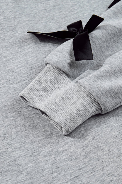 Light Grey Bowknot Long Sleeve Round Neck Sweatshirt