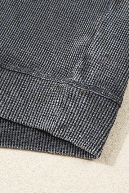 Dark Brown Ribbed Plain Long Sleeve Loose Top