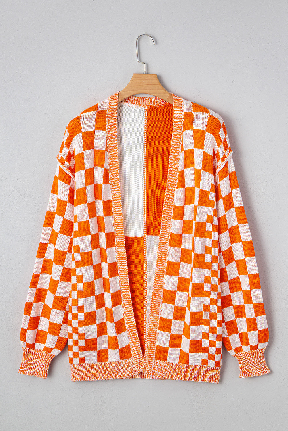 Black Checkered Open Front Drop Shoulder Cardigan