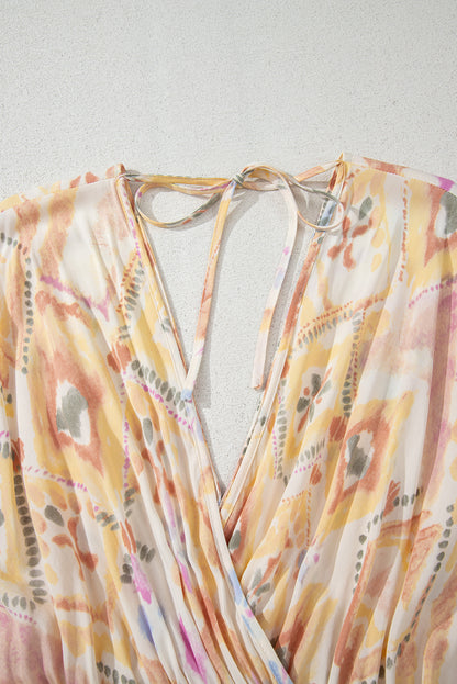 Multicolour Geometric Print Half Sleeve High Waist Maxi Dress
