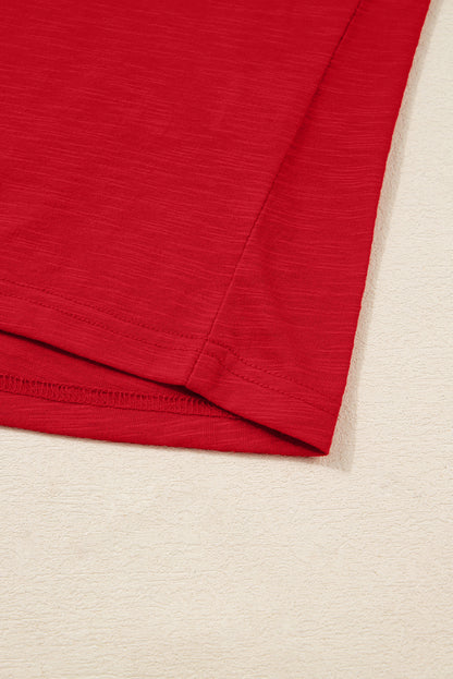 Racing Red Casual Button V Neck Long Sleeve Top