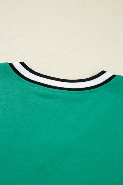 Mint Green Preppy Contrast Striped V Neck Long Sleeve T-shirt Dress