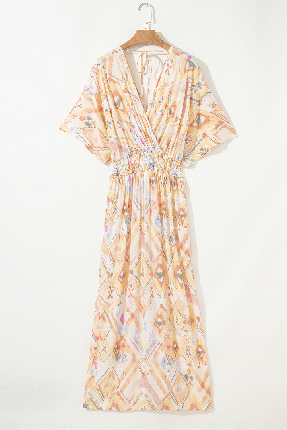 Multicolour Geometric Print Half Sleeve High Waist Maxi Dress
