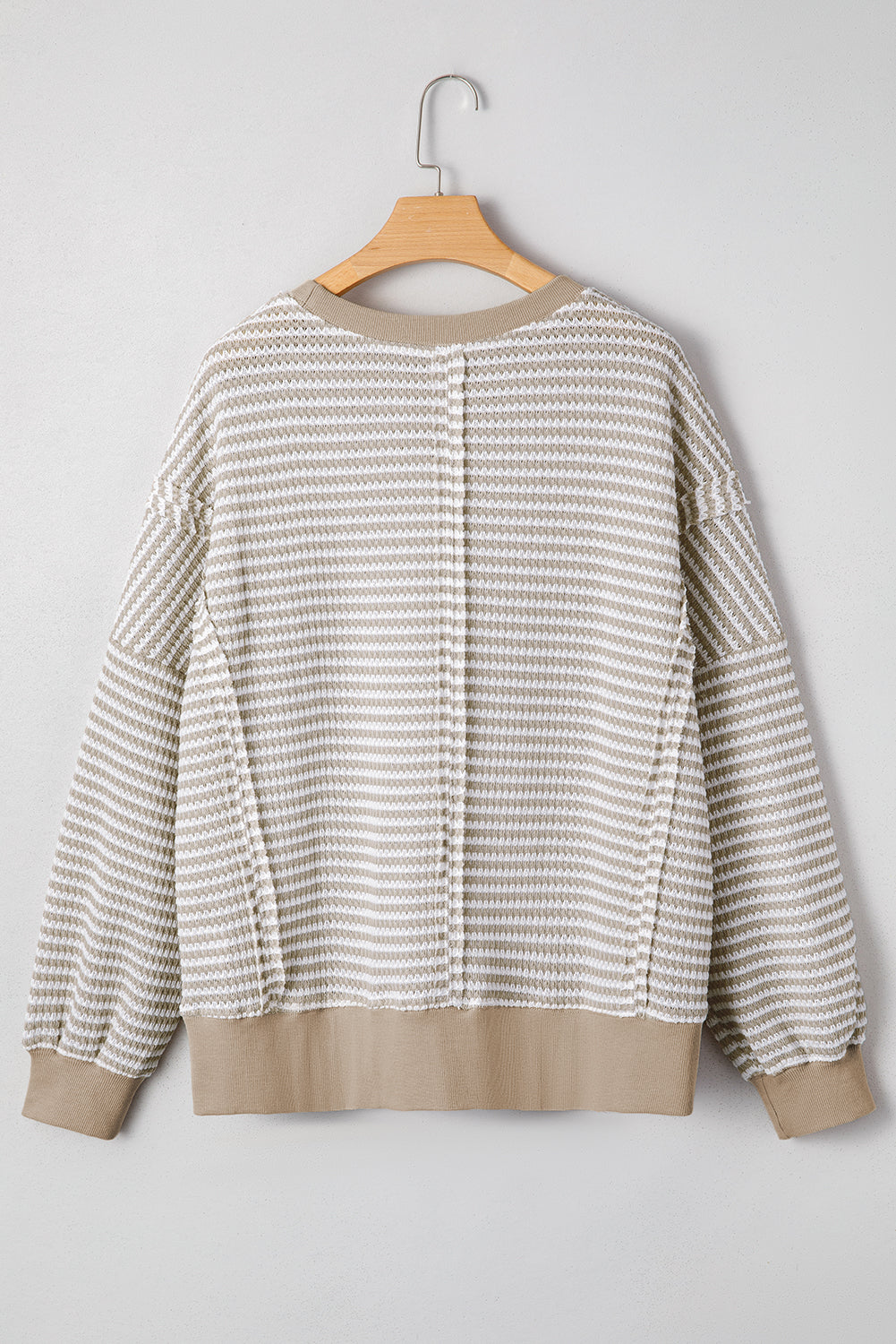 Red Stripe Ribbed Trim Drop Shoulder Long Sleeve Oversized Top