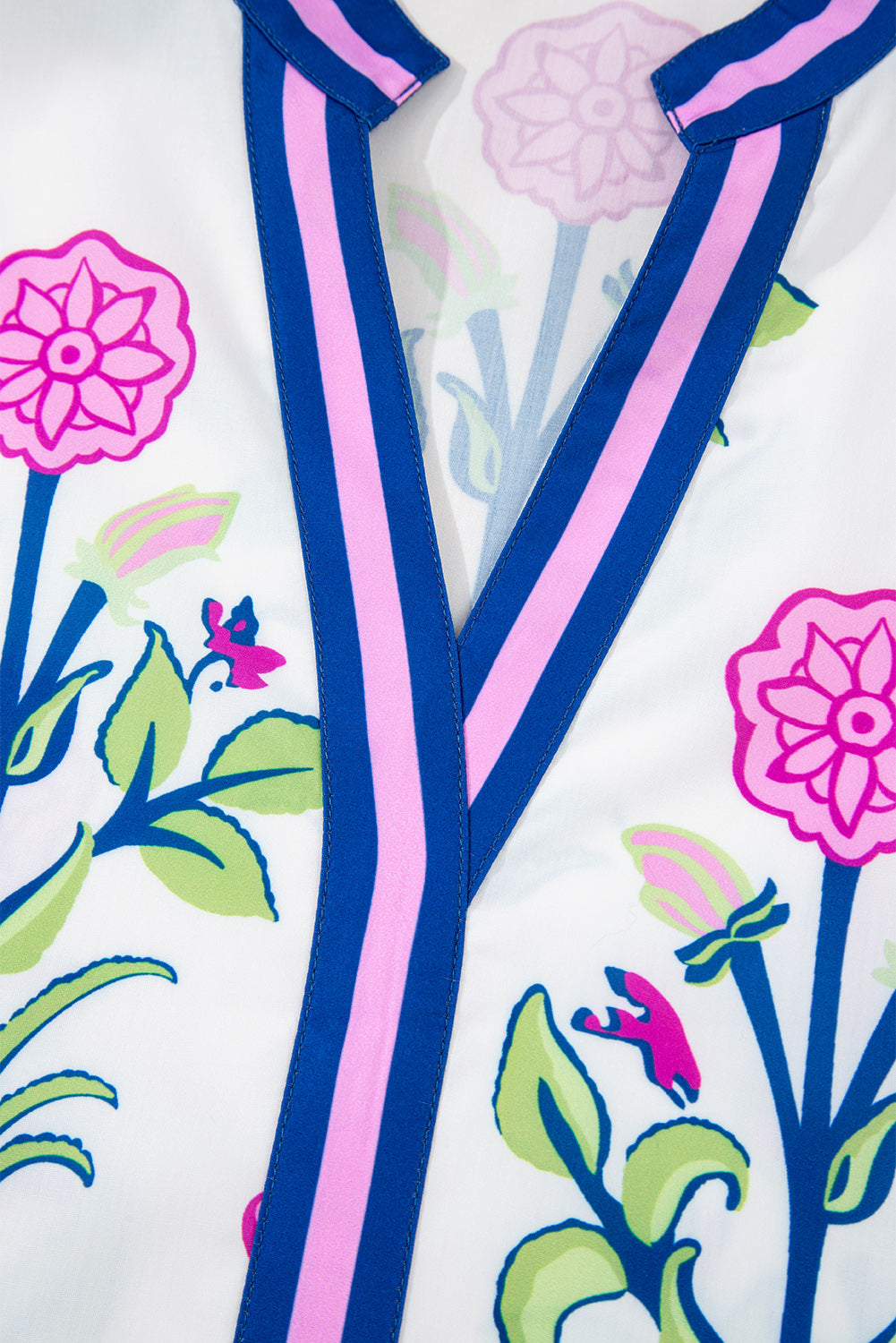 Sky Blue Floral Print Pop of Color V Neck Mini Dress