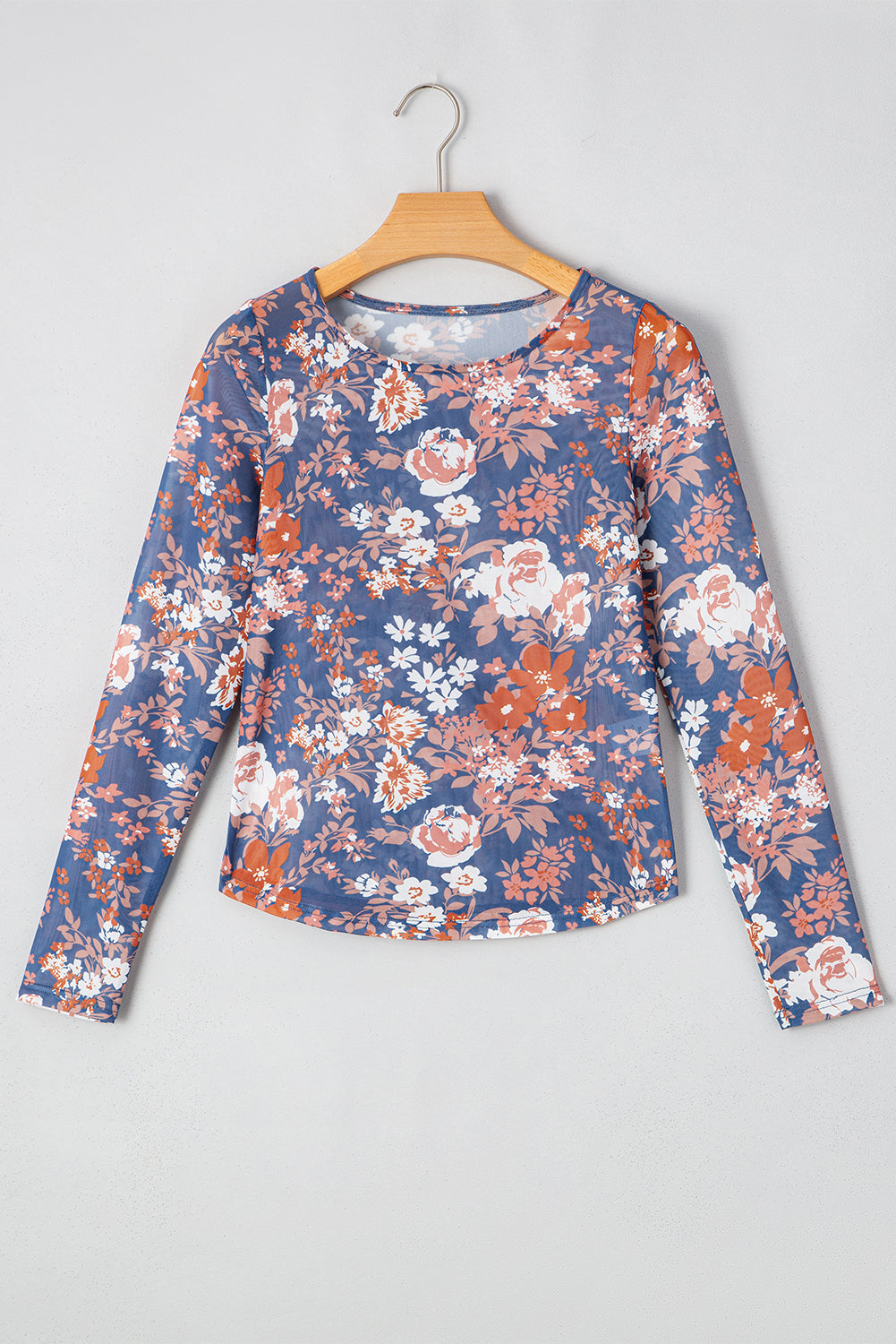 Orchid Petal Allover Floral Print Mesh Long Sleeve Top