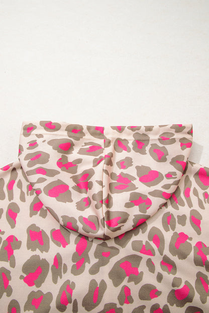 Rose Leopard Print Zip Up Hooded Sweatshirt