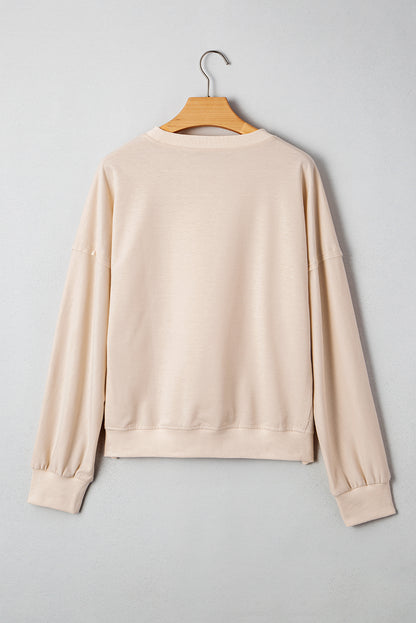 Smoke Green Raw Edge Flower Patch Drop Shoulder Long Sleeve Top