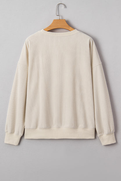 Beige merry everything Letter Graphic Ribbed Loose Sweatshirt