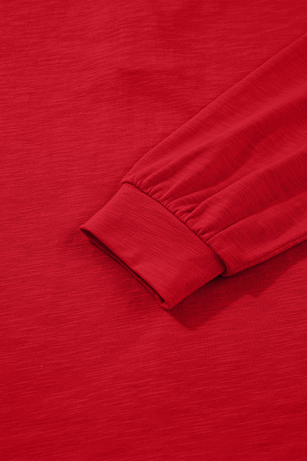 Racing Red Casual Button V Neck Long Sleeve Top