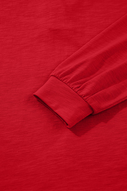 Racing Red Casual Button V Neck Long Sleeve Top