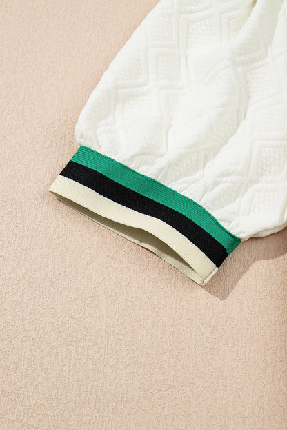 White Pop of Color Neckline Plaid Textured Puff Sleeve Mini Dress