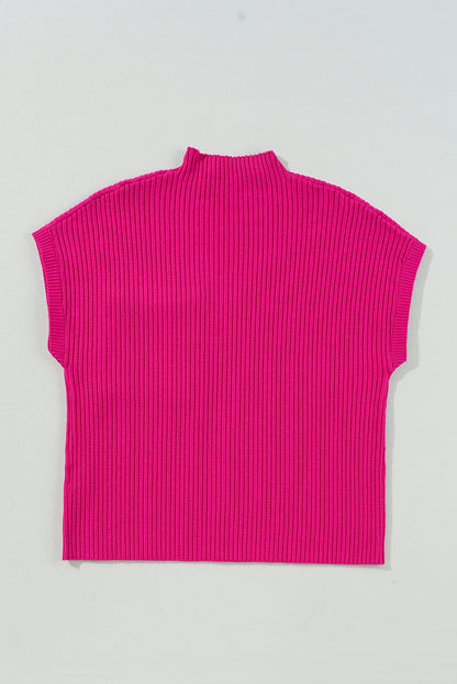 Gold Flame Patch Pocket Ribbed Knit Short Sleeve Sweater