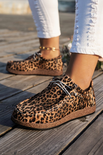 Chestnut Lightweight Leopard Print Lace Up Casual Shoes