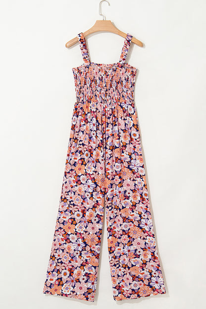 Black Floral Square Neckline Stretch High Waist Jumpsuit