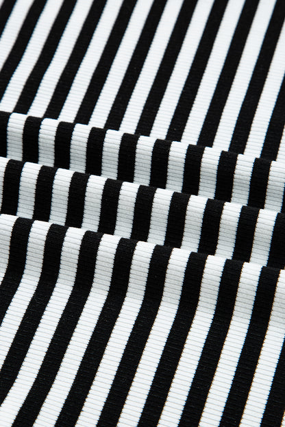 Black Striped Cutout Long Sleeve Top
