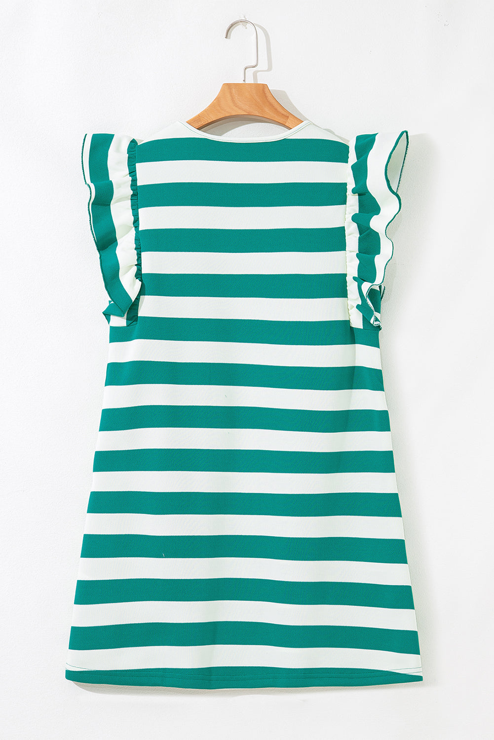 Black Stripe Flutter Sleeve Round Neck Shift Mini Dress