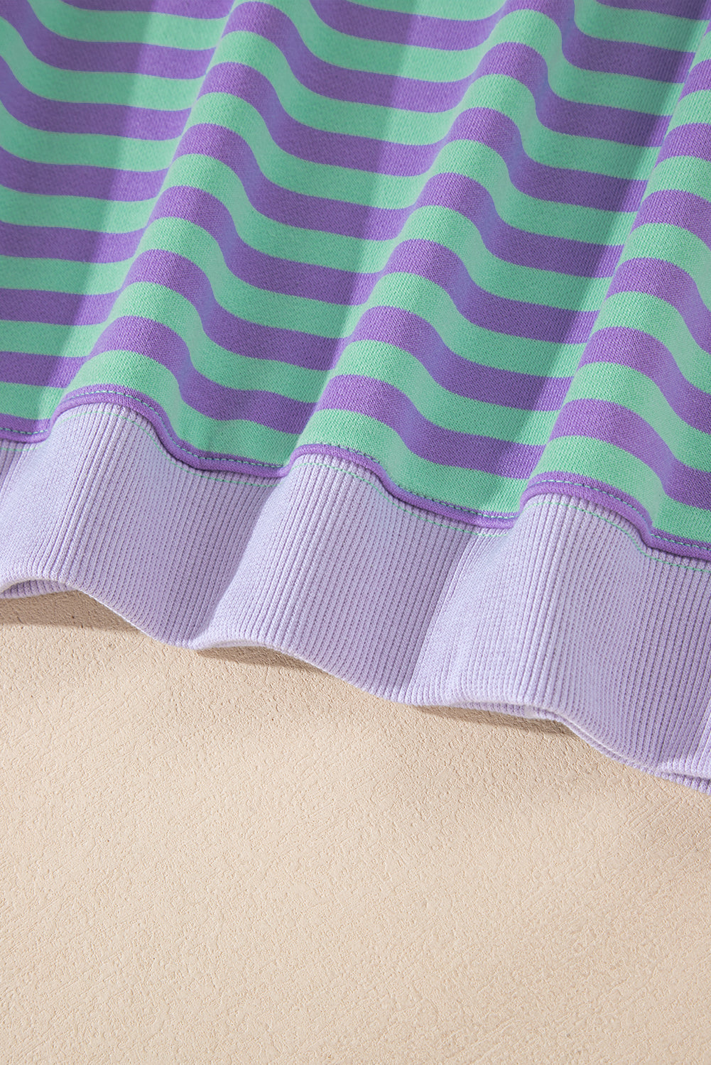 Red Stripe Contrast Ribbed Trim Crossed Stitch Drop Shoulder Sweatshirt