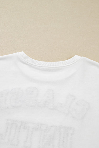 White CLASSY UNTIL KICKOFF Letter Graphic Loose Sweatshirt