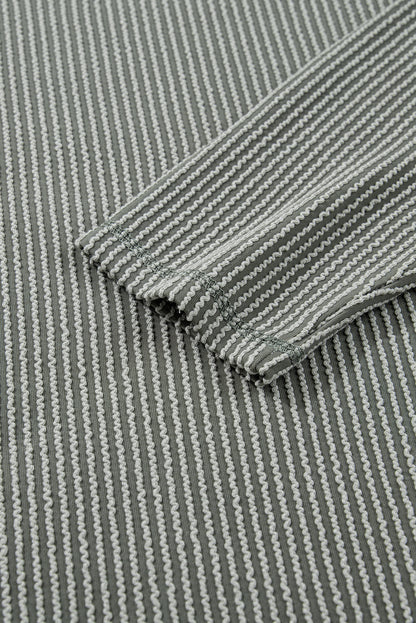 Parchment Twisted Rib Exposed Seam Detail Long Sleeve Loose Top