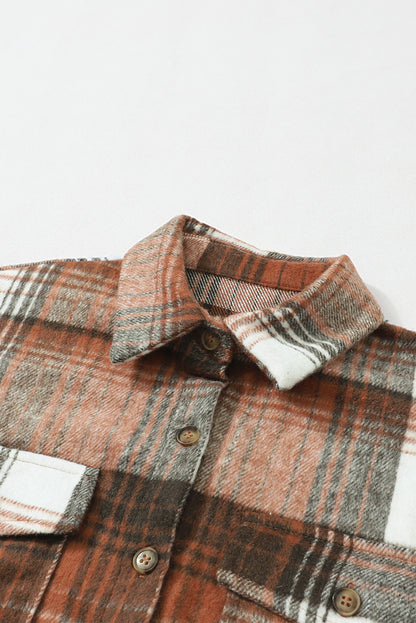 Gold Flame & Grey Plaid Button Up Collared Flannel Jacket