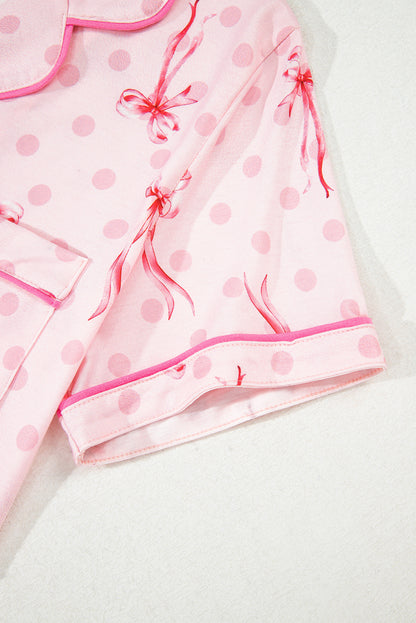 Beige Floral Print Ruffle Hem Shorts Pajama Set