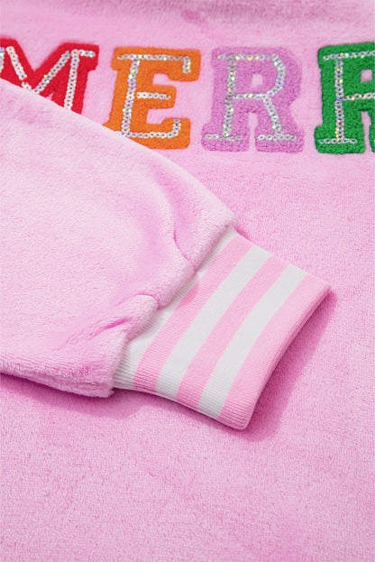 Sachet Pink Merry Letter Pattern Plush Pullover