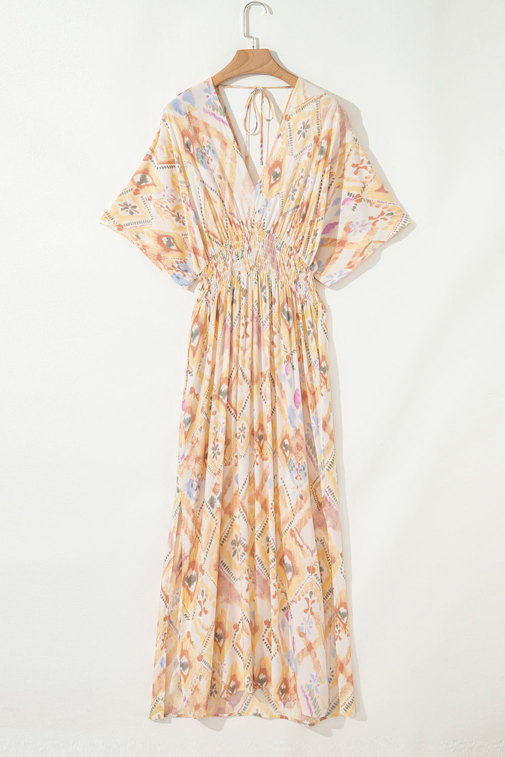 Multicolour Geometric Print Half Sleeve High Waist Maxi Dress
