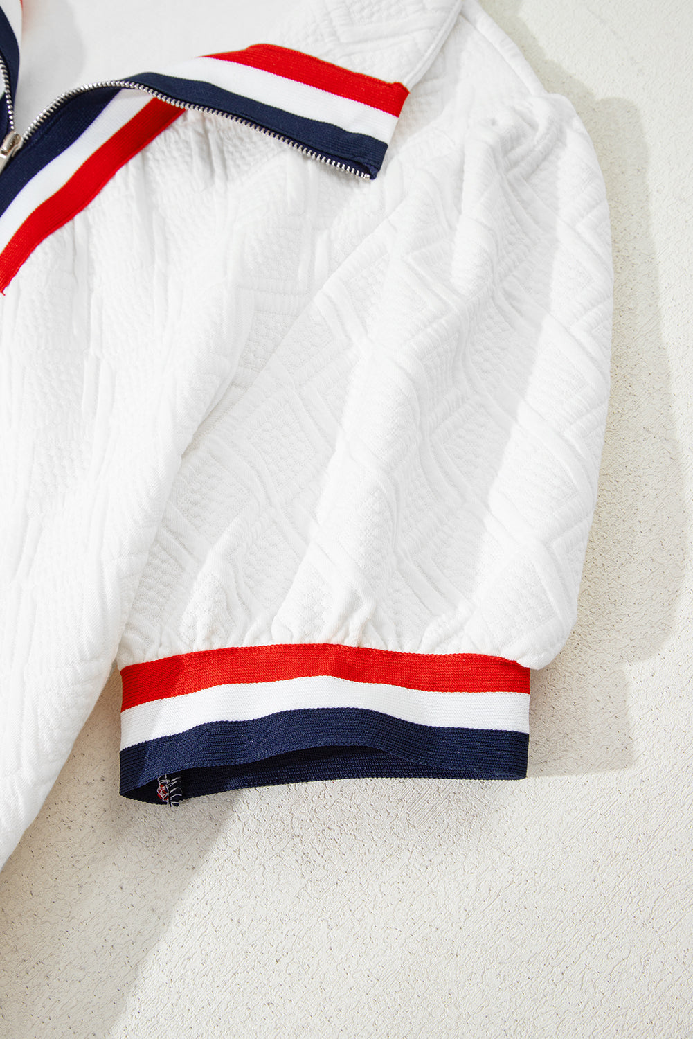 White Pop of Color Neckline Plaid Textured Puff Sleeve Mini Dress