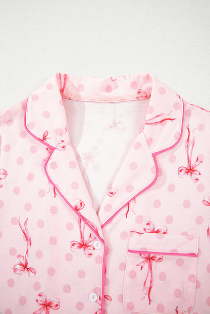 Beige Floral Print Ruffle Hem Shorts Pajama Set