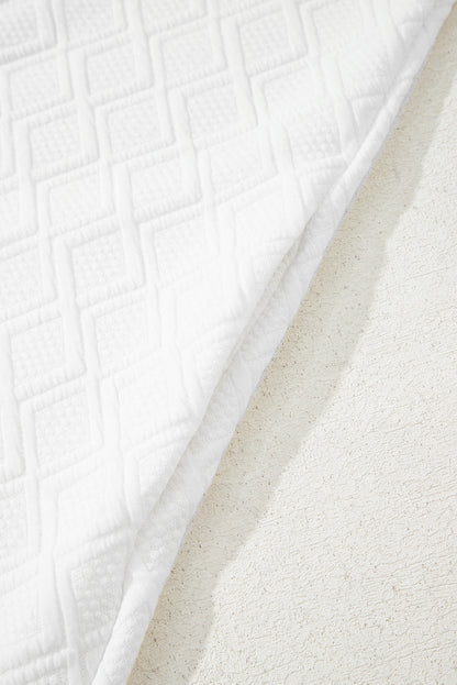 White Pop of Color Neckline Plaid Textured Puff Sleeve Mini Dress