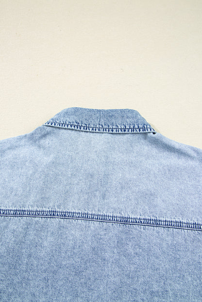 Medium Grey Chest Pocket Raw Hem Denim Loose Shirt Dress