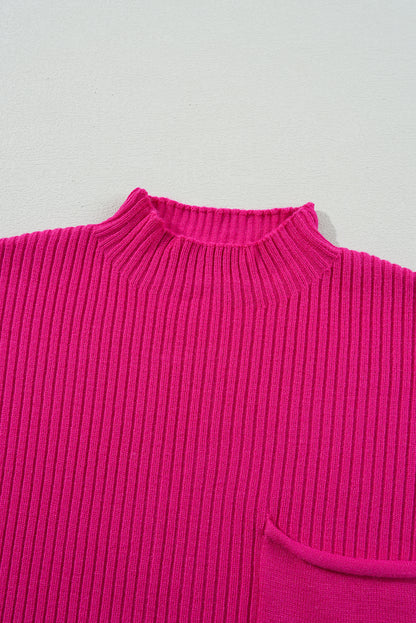 Gold Flame Patch Pocket Ribbed Knit Short Sleeve Sweater