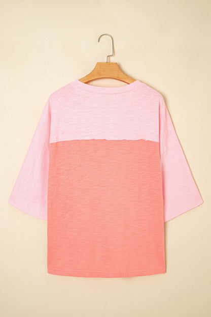 Green Flower Patched Exposed Seam 3/4 Sleeve top