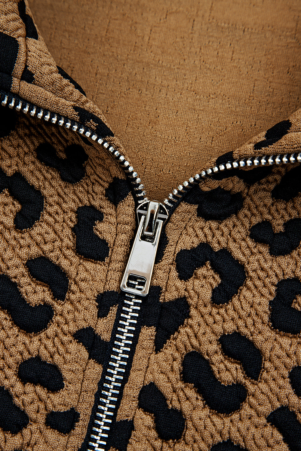 Brown Leopard Print Quarter Zip Sweatshirt
