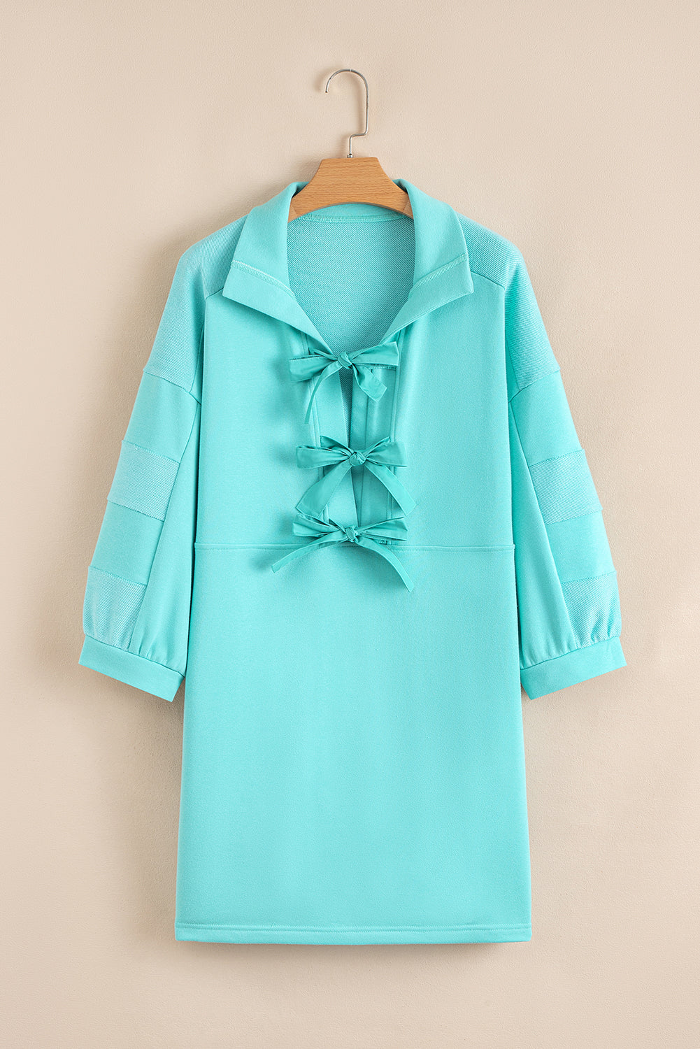 Moonlight Jade Bow Front Patchwork Bracelet Sleeve Mini Dress