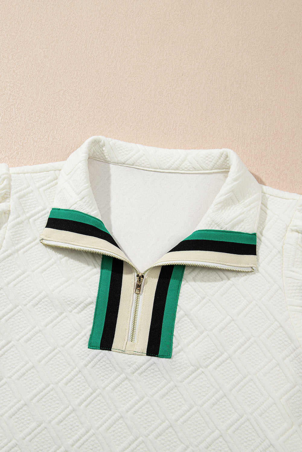 White Pop of Color Neckline Plaid Textured Puff Sleeve Mini Dress