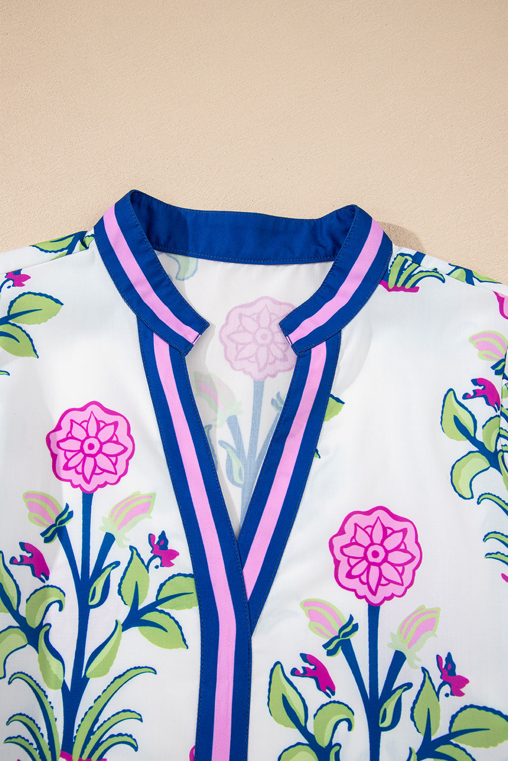 Sky Blue Floral Print Pop of Color V Neck Mini Dress