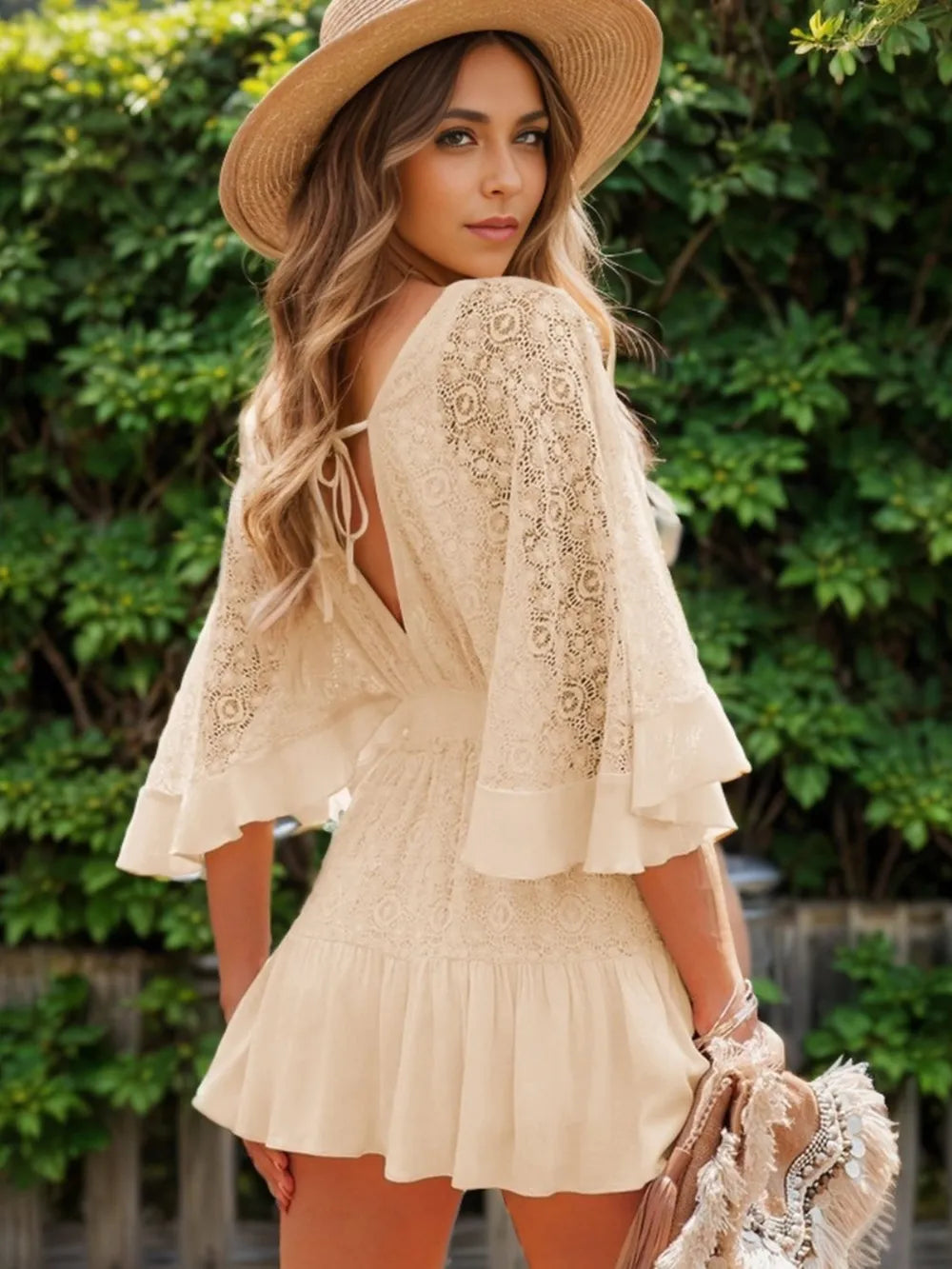 solid cold shoulder contrast lace pocket ruffle hem dress BloomChic | Dresses | Solid Cold Shoulder Contrast Lace Pocket Ruffle Hem Dress Large