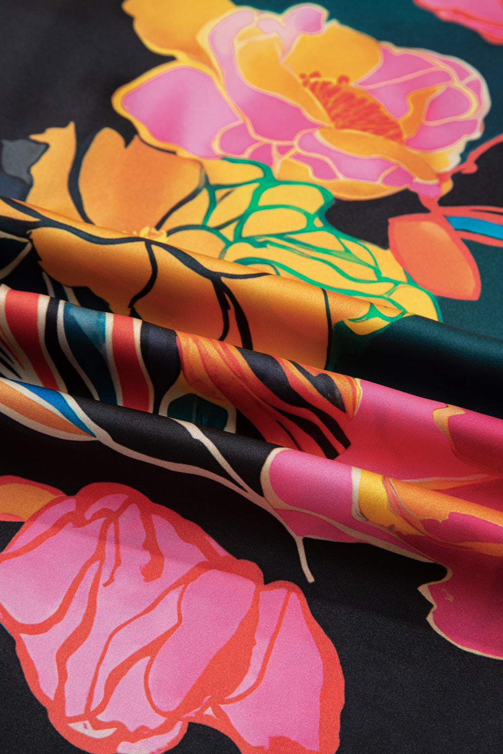 Black Floral Print Smocked Cuffs Puff Sleeve V Neck Blouse