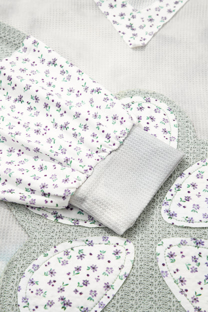 Pink Tie-dye Floral Textured Colorblock Patchwork Lantern Sleeve Hooded Top