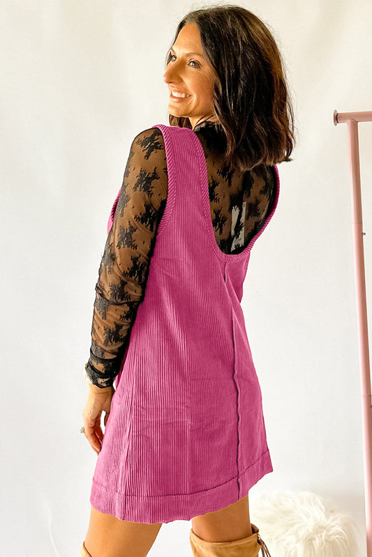 Rose Red Corduroy Exposed Seam Sleeveless Mini Dress